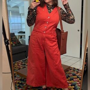 Universal Thread Bright Red Sleeveless Jumpsuit with Button Front